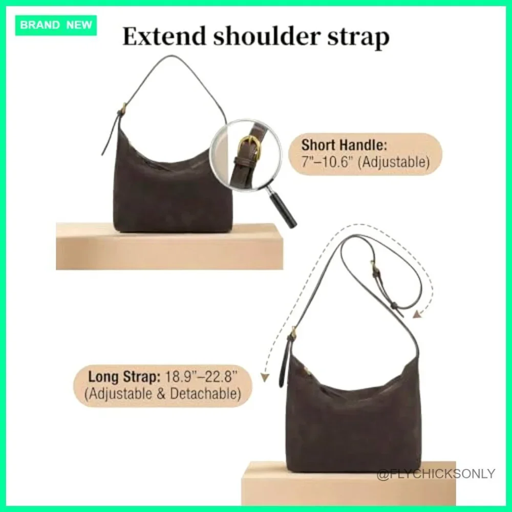 Medium Suede Hobo Bag Adjustable Strap Crossbody Shoulder Purse